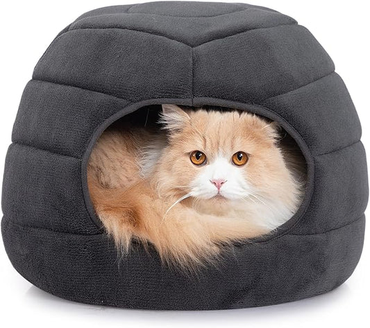 Hollypet Cat Bed Cave for Indoor Cats for Pets up to 15 lbs, Gray | Warm Cat Bed Cats Igloo Cave Condo, Covered Kitty House with Removable Washable Cushion, Cozy Enclosed Pet Bed for Small Dogs by Hollypet