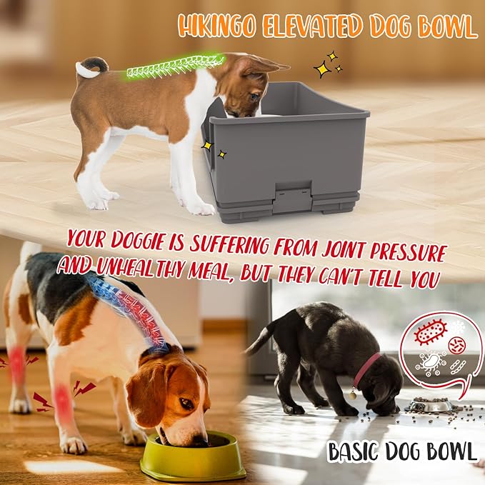 Elevated Dog Bowl Stand Set,Quiet Eating Mess Proof Raised Dog Bowls 2 Stainless Steel Food Bowls,Splash Water Collection Non-Slip Small Cat Feeding Table - Image 4