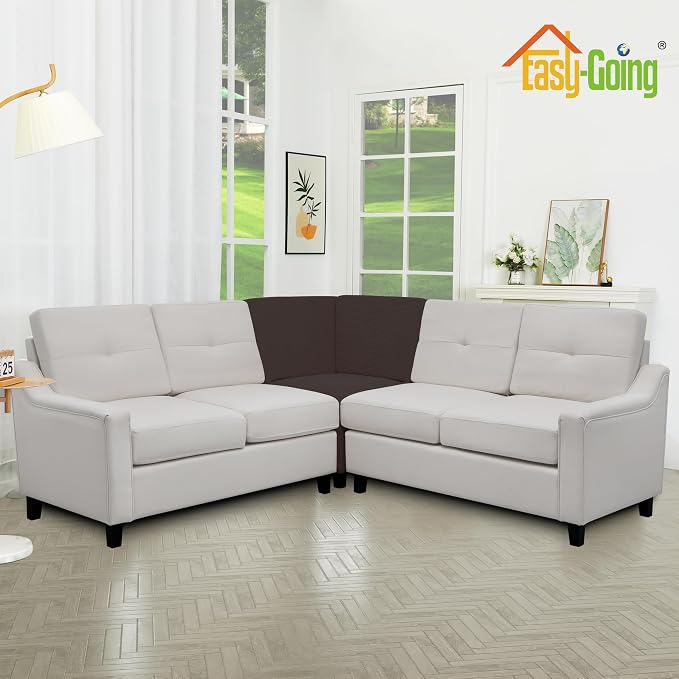 Easy-Going Stretch Soft Sectional Corner Sofa Couch Slipcover Chocolate | 1-Piece Sofa Cover Furniture Protector with Bottom For Kids, Pet, Spandex Jacquard Machine Washable for Living Room - Image 3