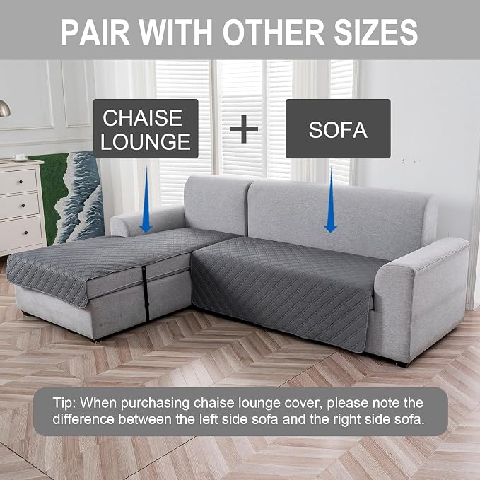 Genina L Shape Couch Cover, Sectional Couch Chaise Covers, Waterproof Washable Sofa Covers for Right L Shape Chaise Lounge, Anti-Slip Sofa Slipcovers for Dogs Cats Pet Friendly(Dark Grey) - Image 2