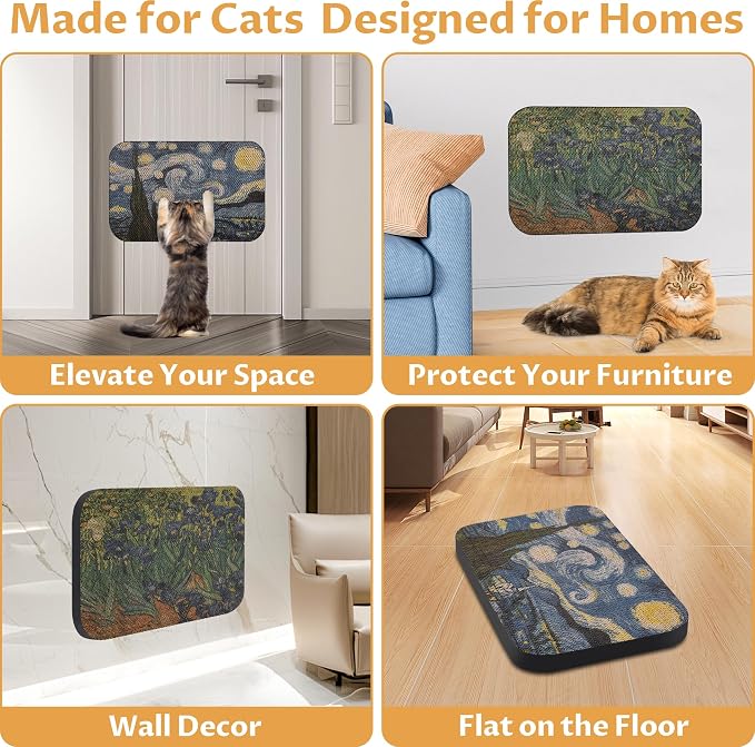 2 Pack Cat Wall Scratcher, Art Cat Scratching Board for Cats | Wall Mounted Cat Scratch Pad, Water-Based Ink, Hook&Loop Strips, Floor or Wall Use, 16.7x11x1 Inch, Series 1 - Image 5