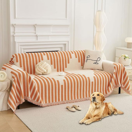 HAOMAIJIA Boho Sofa Covers Couch Covers for 2 Cushion Couch Sofa Pet Friendly Soft Thick Non Slip Couch Cover for Dogs Washable Sectional Couch Covers L Shape Furniture Protector (Orange, 71"x102") by HAOMAIJIA