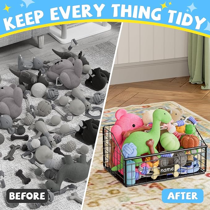 Kaiferty Indestructible Dog Toy basket, Small Toy Box for Dogs, Pet Toy Bin Dog Metal Basket for Toys, Toy Storage Organizer, Cat Toy Box for Living Room Area(Black) - Image 5