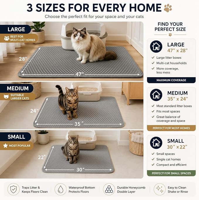 Cat Litter Box Mat Double Layer Trapping Mat Easy-Clean Waterproof Urine Proof(Gray 30x22in) - Image 5