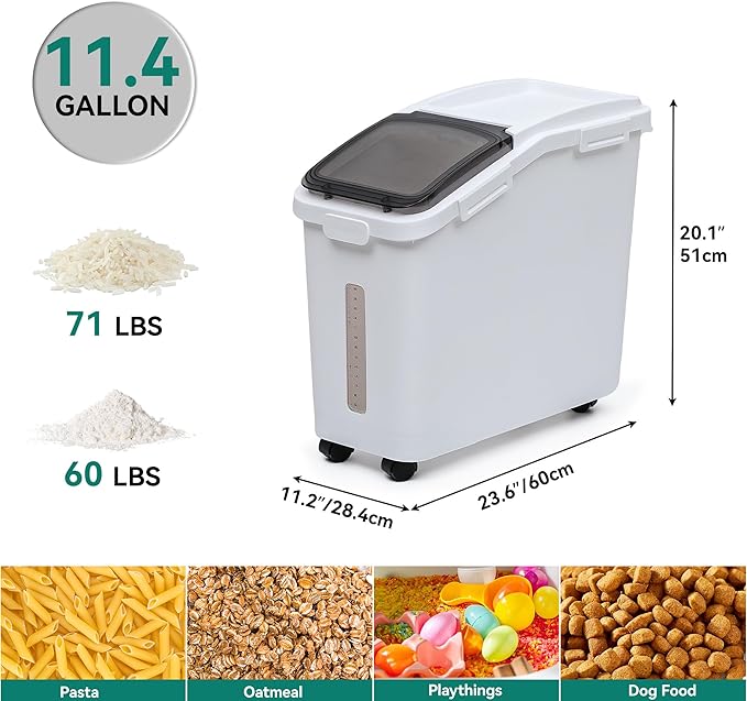 YITAHOME Large Flour Storage Container Ingredient Bins, 11.4-Gallon Rice Food storage Containers Bins with Wheels, Scoop and Airtight Lid for Bulk Rice, Cereal Grain, Sugar, White - Image 8