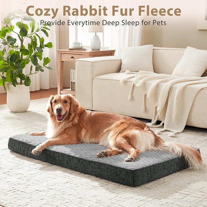 JOEJOY XL Dog Beds Large Sized Dog, Orthopedic Big Dogs Crate Bed with Washable Removable Cover, Extra Thick Egg-Crate Memory Foam Pet Beds up to 80 lbs, Light Grey, 41"x27" - Image 2