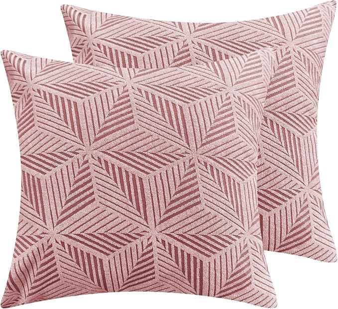 YEMYHOM Pack of 2 Throw Pillow Covers 18 x 18 Inch High Stretch Jacquard Pillowcase for Couch Sofa Living Room Home Decor, Pink by YEMYHOM