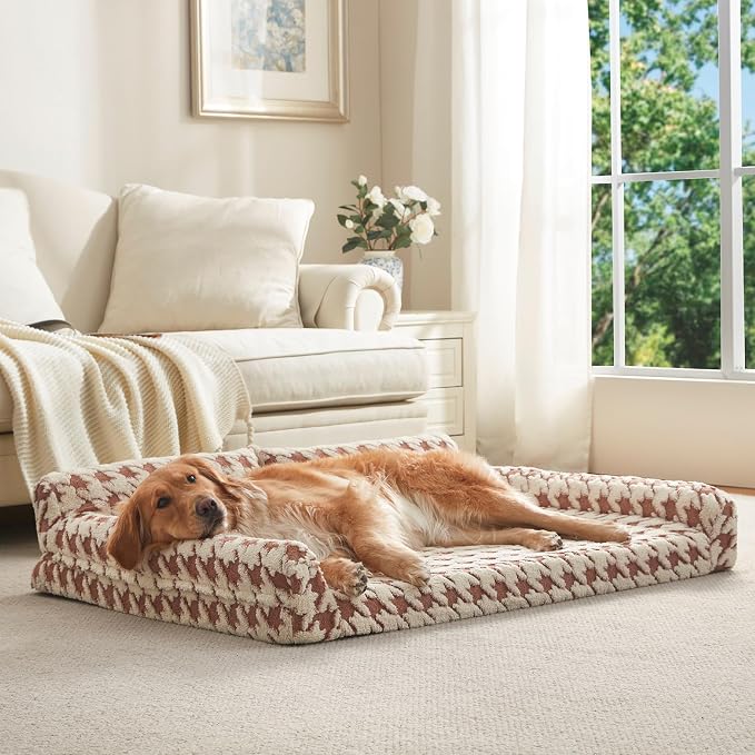 FURTIME Orthopedic Dog Bed Medium Size Dog, Medium Washable Memory Foam Pet Couch Bed with Removable Washable Cover, Non-Slip Bottom with Bolster Sides, Brown - Image 4