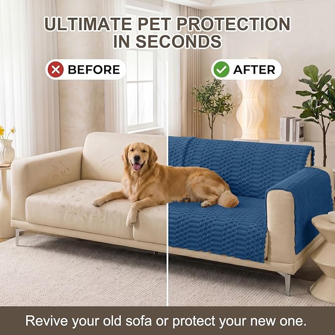 Smiry Waterproof Couch Covers for Dogs Washable, Non Slip Pet Sofa Cover | Plush Scratch Resistant Flannel Furniture Protector for Dogs, Navy, 36" x 82.7" - Image 7