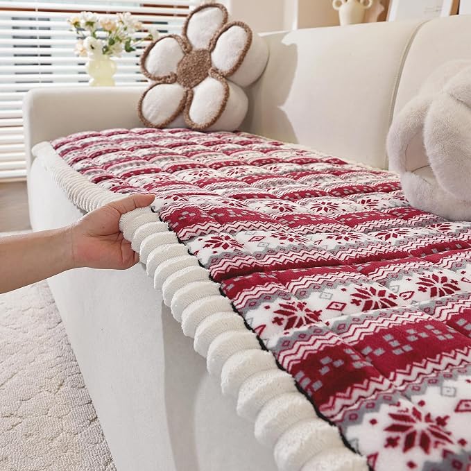 Plush Warm Sofa Cover, Pet Couch Cover for 2-3 Seater Sofas, Sofa Covers for Pet Washable, Non-slip Christmas Couch Covers for Pets, Dog Couch Protectors for Christams(1PC,Dark Red,27.6"×70.9") - Image 3