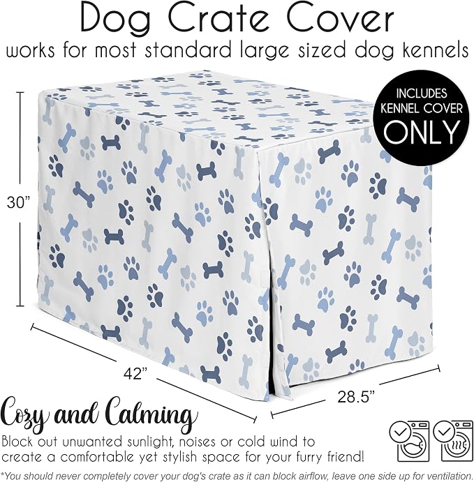 Sweet Jojo Designs 42in. Medium/Large Dog Crate Cover (Bones and Paw Prints) for Boys Pet Cage, Kennel Covers (Modern, Cartoon, Doggy, Puppy, Neutral, Paws Print, Whimsical, Playful, Slate Navy Blue) - Image 5