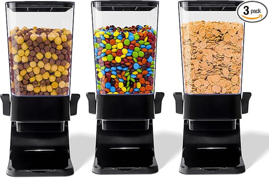Cereal Dispenser Countertop, 5L Kitchen Organization Cereal Containers Storage, Desktop Candy Dispenser Plastic Cereal Dispenser, Snack Containers Can Hold Granola, Dry Food, Grain (Black, 3Pc) by FHJP