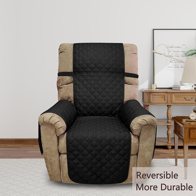 Reversible Chair Covers for Recliner Oversized, Black/Grey | Recliner Oversized Covers for Living Room with Elastic Straps, Water Repellent, Chair Protectors Covers for Dogs - Image 2