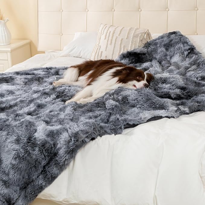 gogobunny Waterproof Dog Blanket for Couch & Furniture Protection - Super Soft Reversible Throw for Large Dogs & Cats, Calming Washable Fur & Sherpa Pet Blanket(33x77 Inch, Tie-dye Grey) - Image 4