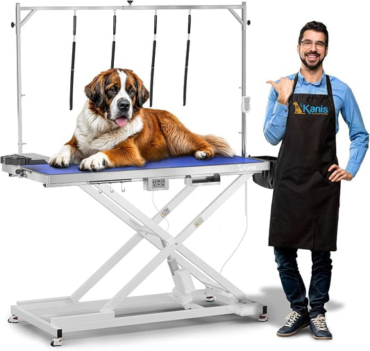 KANIS Professional Electric Dog Grooming Table - Heavy Duty | Height Adjustable Pet Grooming Table w/Leveling Wheels, Dog Grooming Arm, Anti-Slip Tabletop & Tool Organizer (White, 60") by KANIS