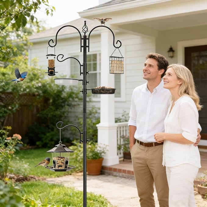ERYTLLY Bird Feeding Station Kit Bird Feeder Pole Wild Bird Feeder Hanging Kit Planter Hanger Multi Feeder Hanging with Metal Suet Feeder Bird Bath for Attracting Wild Birds - Image 2