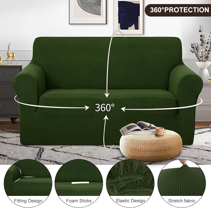 U-NICE HOME Loveseat Cover Stretch Couch Cover Sofa Slipcover, Bronze Green | 2 Cushion Sofa, 1-Piece Sofa cover, Washable, Pet friendly, Furniture protector, Polyester Spandex Jacquard fabric - Image 3