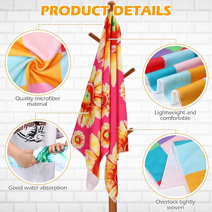 Newwiee 12 Pieces Large Microfiber Beach Towel Set Oversized 59 x 27.5 Inch Beach Pool Towel Bulk Quick Dry Lightweight Colorful Soft Absorbent for Adults Travel Swimming Supplies(Lighthouse) - Image 3