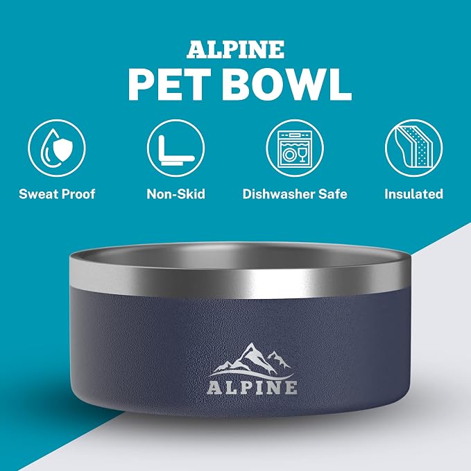 ALPINE Set of 2 Stainless Steel Dog Bowls, Non Slip, Metal Pet Bowl for Food and Water, Double Walled Insulated, Rustproof, Dishwasher Safe (32 oz, Navy) - Image 2