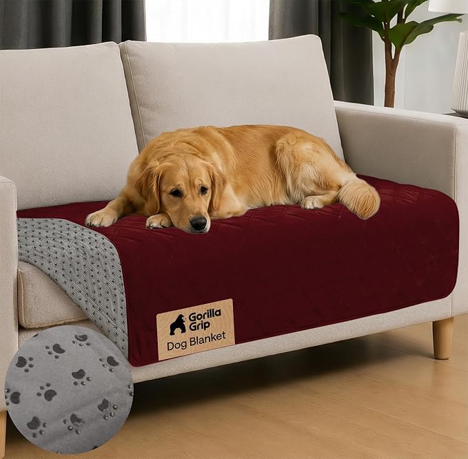 GORILLA GRIP® Waterproof Dog Blanket, Leakproof Couch Cover for Dogs, Silicone Grip Backing, Protects Sofa, Sectional, Bed, Crate, Car & RV, Tear-Resistant Washable Senior Pet Blanket, 50x40, Burgandy by Unknown
