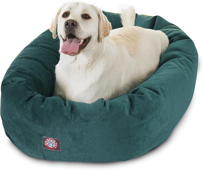Majestic Pet 40 Inch Micro Velvet Calming Dog Bed Washable – Cozy Soft Round Dog Bed with Spine for Head Support - Fluffy Donut Puppy Mat 40x29x9 (inch) Large – Marine by MajesticPet
