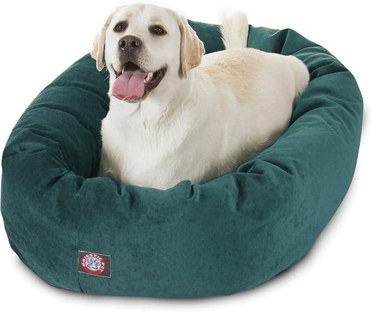 Majestic Pet 40 Inch Micro Velvet Calming Dog Bed Washable – Cozy Soft Round Dog Bed with Spine for Head Support - Fluffy Donut Puppy Mat 40x29x9 (inch) Large – Marine by MajesticPet