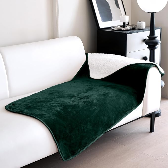 gogobunny Waterproof Bed Blanket, Reversible Sherpa Fleece Throw Blanket for Dog Puppy Cat, Furniture Cover Protects Bed Couch Sofa from Liquid Pee and Pet Fur (Forest Green, 30x70 inches) by gogobunny