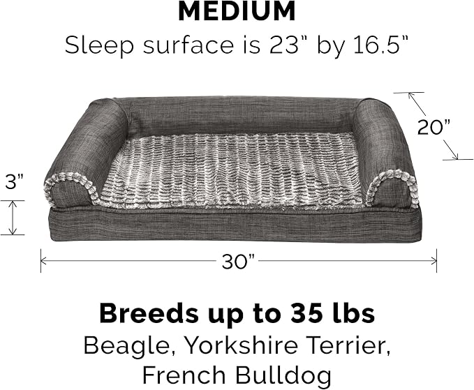 Furhaven Replacement Dog Bed Cover Luxe Faux Fur & Performance Linen Sofa-Style, Machine Washable - Charcoal, Medium - Image 3