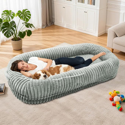 Human Dog Bed for Adult,Large Dog Bed 70"x38"x10" | Orthopedic Washable XL Dog Bed with Memory Foam (Lightgrey) by wowohpet