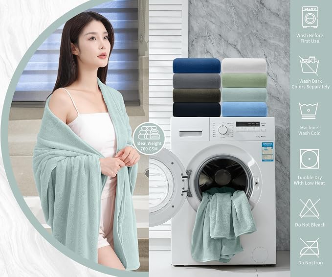 Extra Large Bath Sheet 4 Piece (35"x70")-Ultra Soft Oversized Bath Towel,Bath Sheet Towel Set for Bathroom Hotel,Ultra Highly Absorbent Quick Dry Shower Towel Set for Adults,Bathroom Towel-Aqua - Image 6