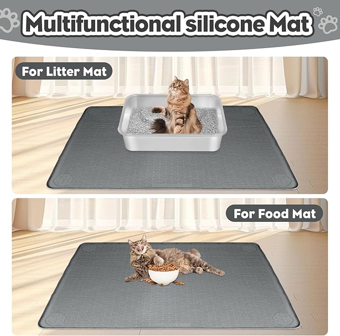 Silicone Cat Litter Mat for Litter Box 34”x22” Large Cat Mat, Dark Grey | Waterproof, Non-Slip, Leak-Proof Rug Mat with Lip, Easy to Clean, Extra Large Litter Catcher Mat for Floor - Image 6