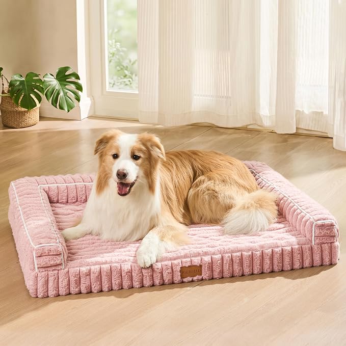 Orthopedic Calming Large Dog Bed Pet Sofa Bed 36''X24'' Pink | 3-Sided Pet Couch Large Sized Dog, Soft Egg-Crate Foam Dog Mat, Waterproof Removable Washable Cover, Nonskid Bottom Cat Bed by Unknown