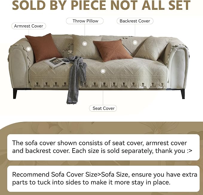 OTOB Cotton Quilted Dog Couch Covers for Sofa Washable Anti Slip, 1 Piece | Khaki, 27.6"x70.9", Rustic Farmhouse Embroidery, All Seasons, Soft Thick, Breathable, Wear-Resistant, Pet Friendly - Image 8