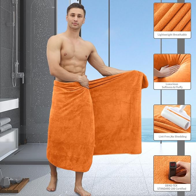 Extra Large Bath Sheet 4 Piece (35"x70")-Ultra Soft Oversized Bath Towel,Bath Sheet Set for Bathroom Hotel,Highly Absorbent Quick Dry Shower Towel Set for Adults,Bathroom Towel-Orange - Image 6