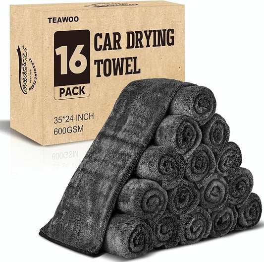 16 Pack Bulk Microfiber Towels for Cars, Microfiber Drying Towel, 35" x 24" | Extra-Large, Ultra-Absorbant Microfiber Drying Towel for Cars and Trucks, Super Absorbent Car Drying Towel, 600GSM by TEAWOO