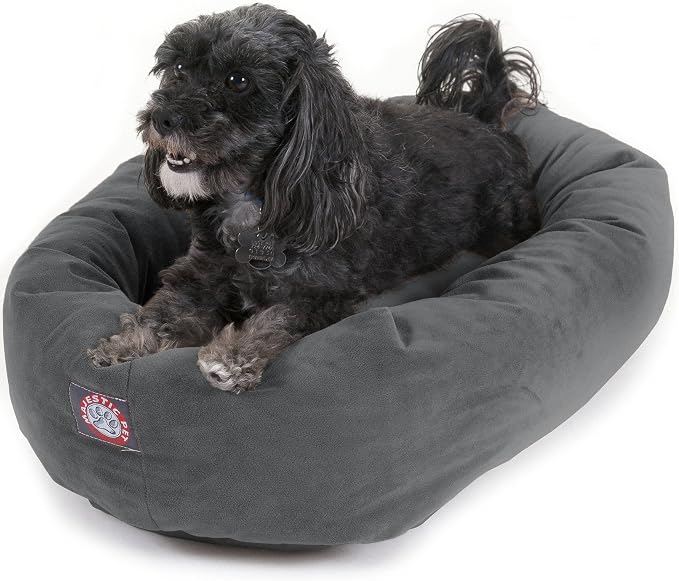 Majestic Pet 24-Inch Calming Donut Dog Bed – Small Washable Round Pet Bed with Suede Fabric – Orthopedic Spine Support for Head & Neck – Soft Fluffy Cuddler for Small Dogs & Cats, 24x19x7, Gray by MajesticPet