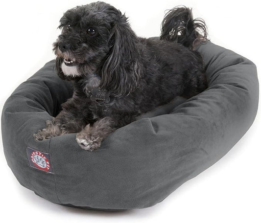 Majestic Pet 24-Inch Calming Donut Dog Bed – Small Washable Round Pet Bed with Suede Fabric – Orthopedic Spine Support for Head & Neck – Soft Fluffy Cuddler for Small Dogs & Cats, 24x19x7, Gray by MajesticPet