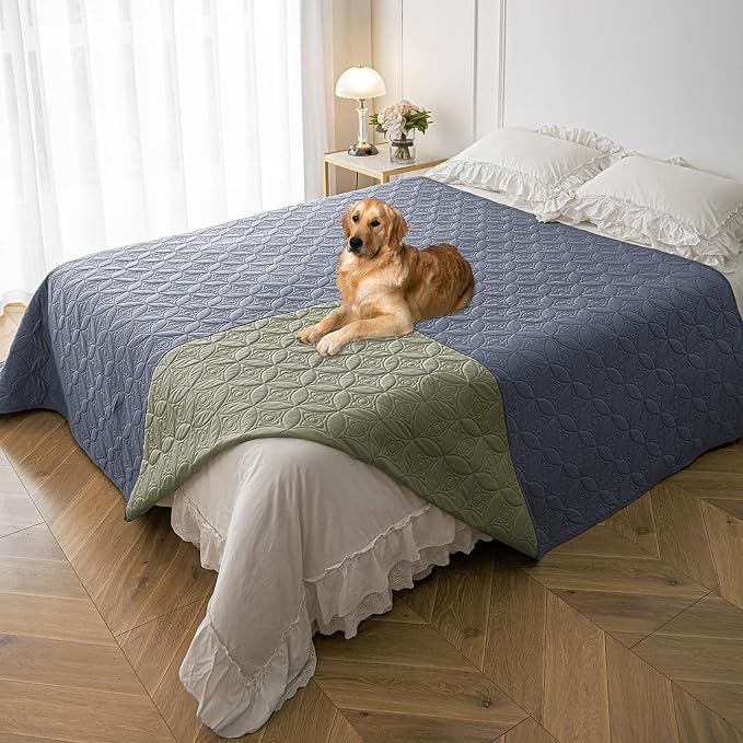 Waterproof Couch Cover for Dogs - Washable Pets Furniture Protector | TPU Leak-Proof Liner, Lightweight & Reversible, Fits Chair, Sofa, Bed, 82" x 102" , Blue/Green by TuffeelHome