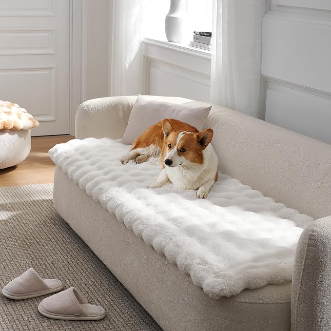 COZY KISS Couch Cover for Dogs Washable, Ultra Soft Faux Fur Pet Sofa Pad for Car Seat Protector, Liquid Pee Proof Cat Mat, Warm Pad for Dresser Top, 27.5x82.5 inch, Cream - Image 7