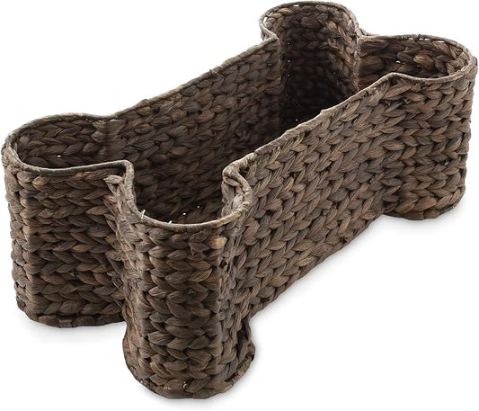Casafield Dog Bone Shaped Storage Basket - Espresso, Large Woven Water Hyacinth Pet Toy Organizer Bin by Casafield