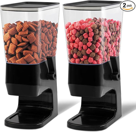 Cereal Dispenser Countertop, Dry Food Dispenser Snack Organizer, Slim Cereal Containers Storage Dispenser with Lids for Pantry, Kitchen Organization Oatmeal Nut Granola Candy, Black, 2pcs by FHJP