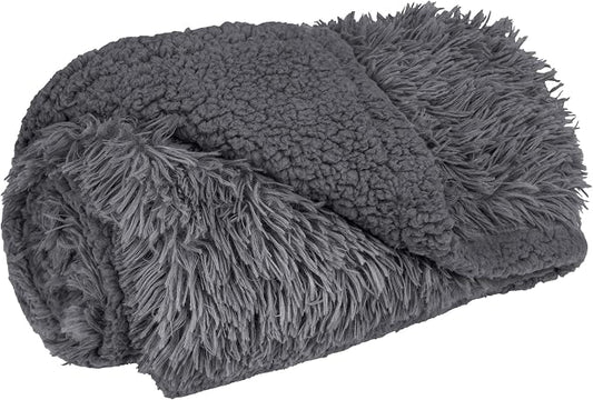 PetAmi Waterproof Dog Blanket for Couch, Bed & Furniture,Reversible Sherpa & Faux Fur Pet Blanket, Leakproof Blanket for Puppy Cat, Washable Soft Calming Pet Couch Protector (29x40, Gray) by PetAmi