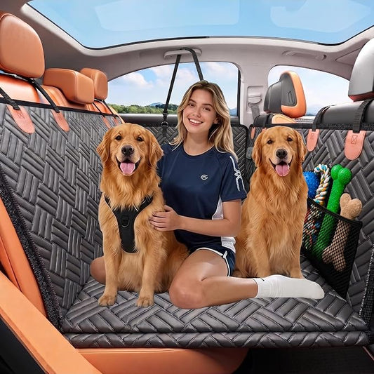 Dog Car Seat Cover for Back Seat with Hard Bottom, PU Leather Back Seat Extender for Dogs, Waterproof Dog Hammock Holds 400 lbs, Anti-Scratch Nonslip Universal Fit Pet Seat Protector, by FURRYVOYAGE