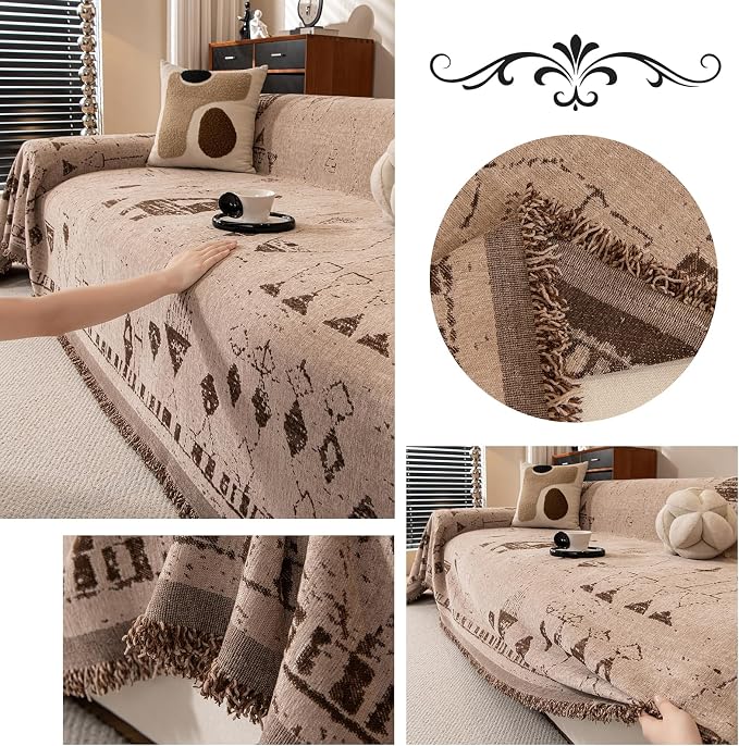 ROOMLIFE Couch Cover Boho Sofa Covers for 3 Cushion Couch Washable | Furniture Protector Sofa Couch Cover for Dogs, Soft Breathable Sofa Slipcover, Couch Throw Blankets with Tassels 71''X134'' - Image 6