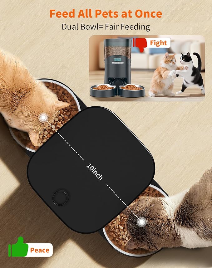 HoneyGuardian Automatic Cat Feeder for 2 Cats, Automatic Cat Food Dispenser, Timed Pet Feeder for Cats and Dogs, Desiccant Bag, Programmable Portion Control,10s Voice Recorder - Image 2