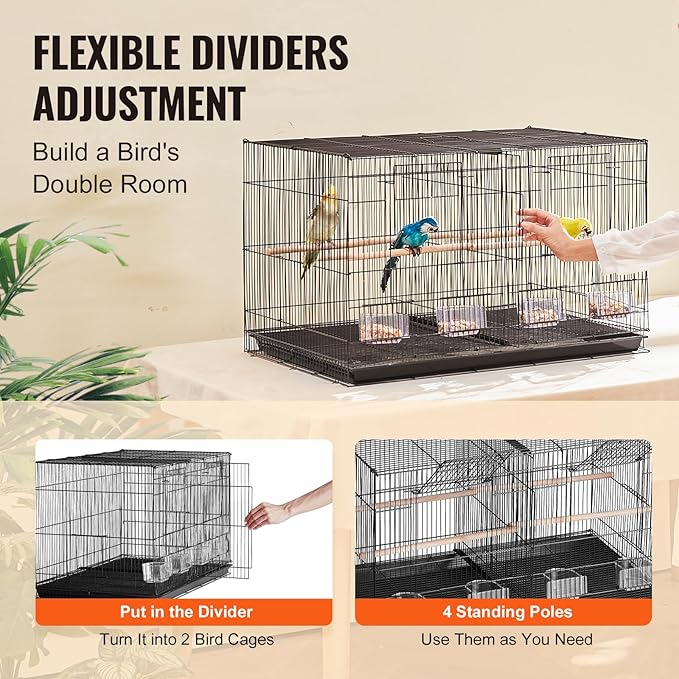 VEVOR 30-inch Flight Bird Cage, Stackable Divided Small Parakeet Cage for Parrots Canaries Cockatiels Lovebirds Finches Budgies Conures Macaws Pet Travel Birdcage with Handle and Perches - Image 3