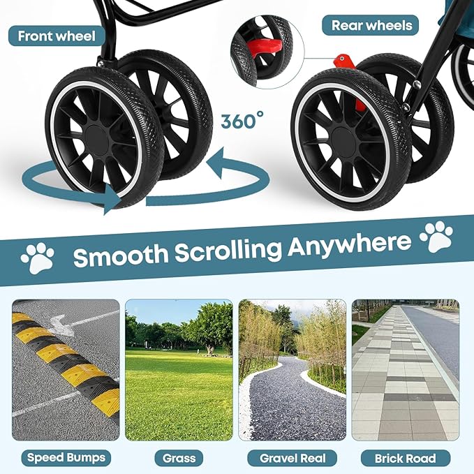 Double Pet Stroller for Dogs and Cats,Cat Strollers for 2 Cats,Double Dog Stroller for 2 Small Medium Dogs,4 Lockable Wheels/Lightweight/Folding,Green