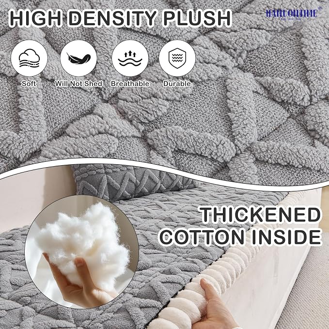 HANDONTIME Dog Couch Cover Jacquard Geometric Sofa Covers Washable Funny Fuzzy Couch Cushion Cover Non-Slip Plush Pet Protector Furniture Covers Durable Comfortable Slipcover (Grey, 27.6" x 70.9") - Image 2