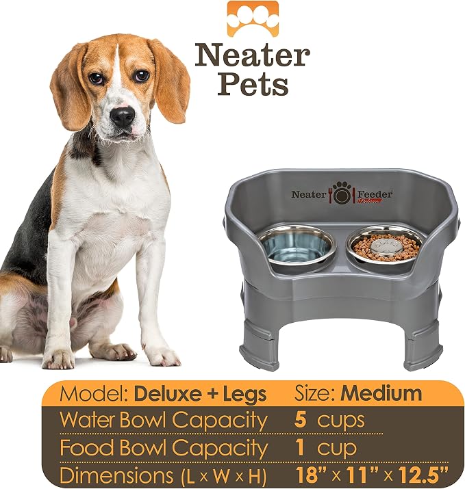 Neater Feeder Deluxe Mess-Proof Elevated Dog Bowls for Medium Dogs (19–40 lbs), 2 Height Adjustable (10” & 12.5”) No-Spill Raised Dog Bowl Stand w/Slow Feed Bowl for Food, Made in USA, Grey - Image 3