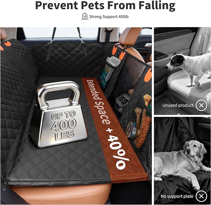 Pet Car Seat Cover, 400LBS Hard Bottom Back Seat Extender for Dogs | Waterproof Polyester, Anti-Slip Surface, 3 Removable Hard Plates, Side Storage Pockets, 4-Mode Convertible - Image 3